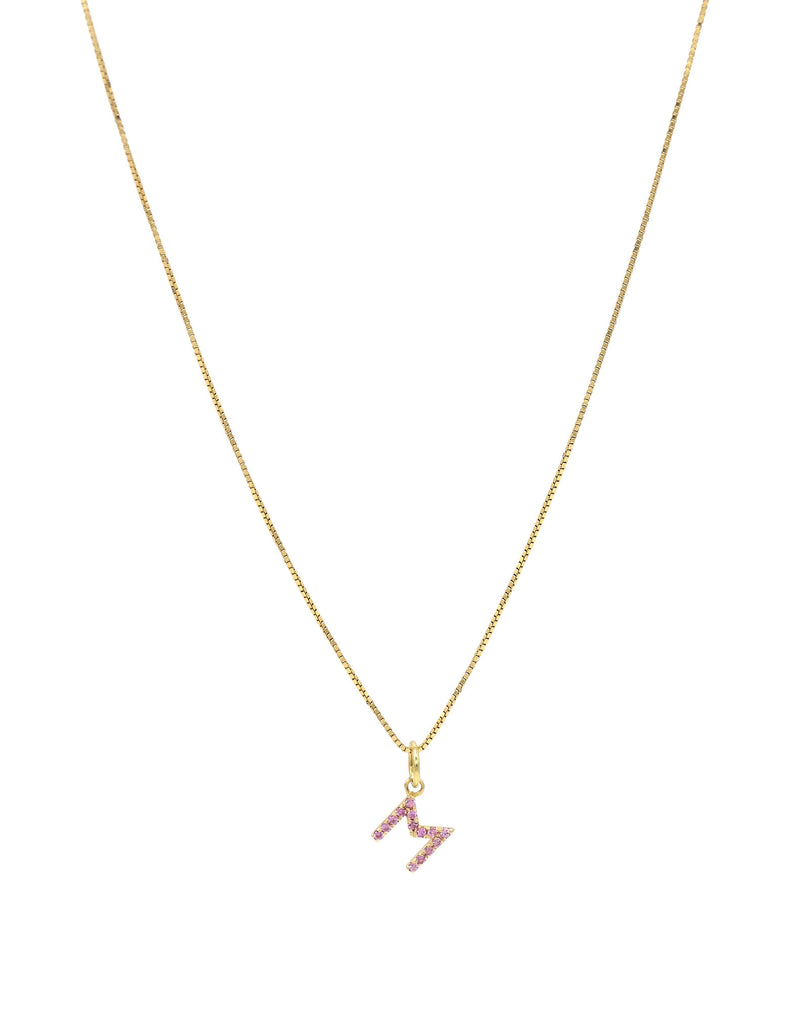 Charm ABC Letter 18K Gold Pendant w. Pink Topaz