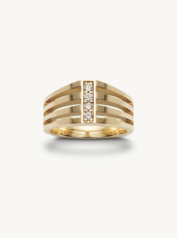 Cube 14K Gold Ring w. Diamonds