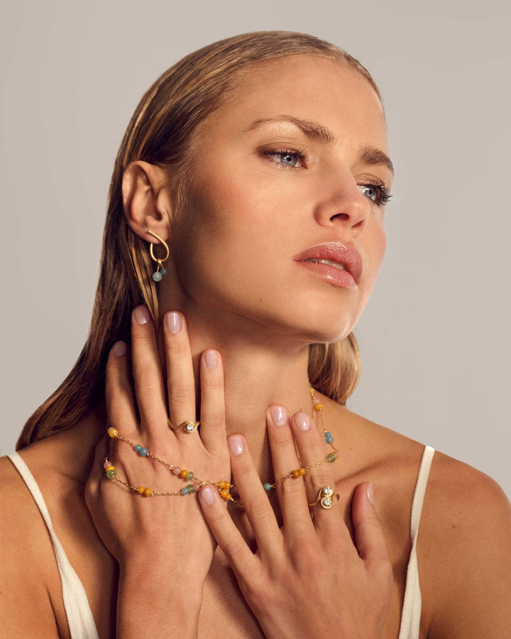 Vega 18K Gold Earring-Pendants w. Blue Aventurine