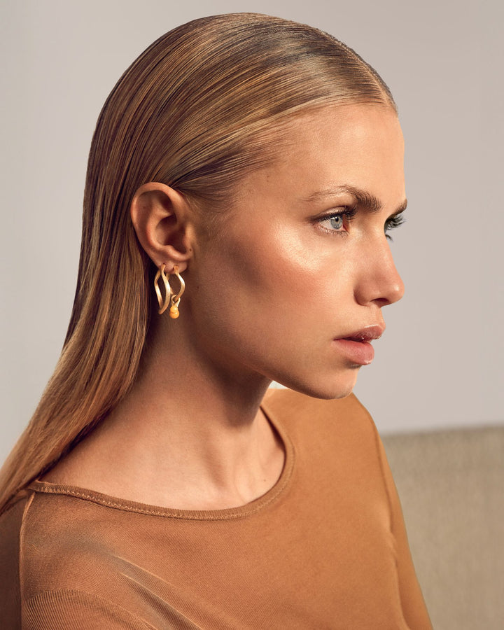 Vega 18K Gold Earring-Pendants w. Yellow Aventurine