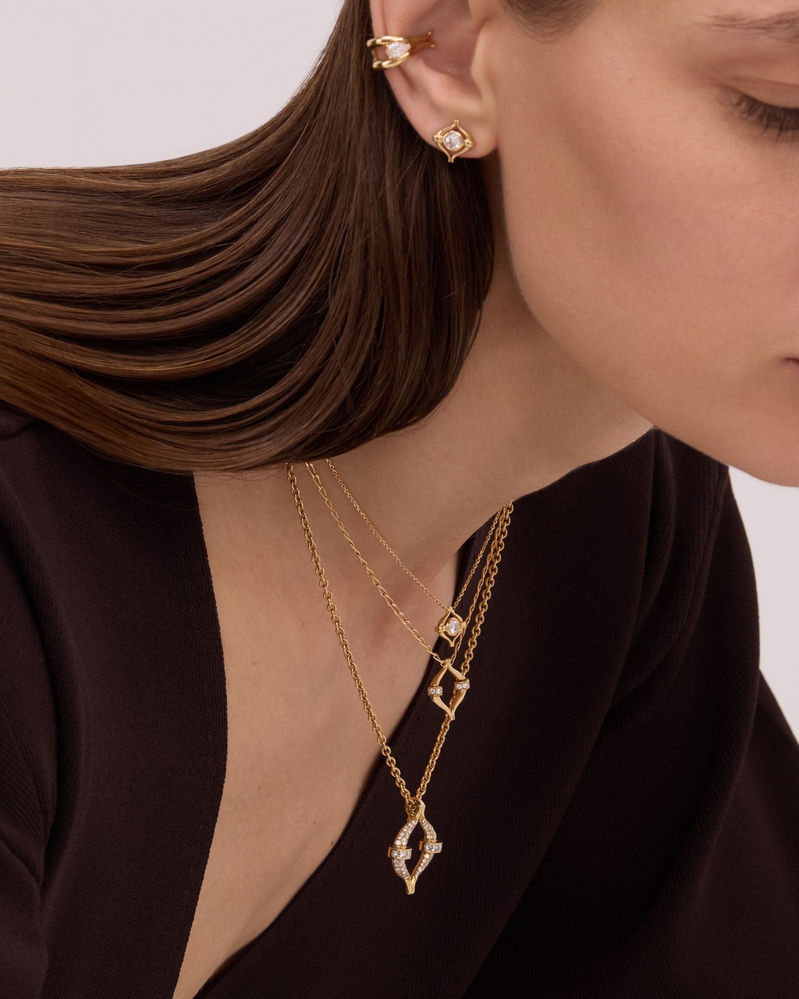 Eboris Maxi Pavéd 18K Gold Necklace w. Diamonds