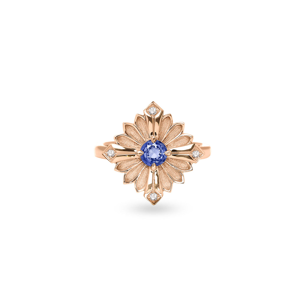 Stamp Tanzanite LM 18K Gold Ring w. Tanzanites