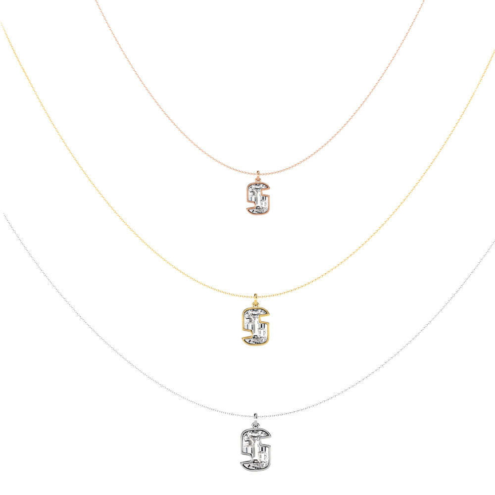 Alphabet 18K Gold, Rosegold or Whitegold Inital S Pendant w. Solitaire Lab-Grown Diamond