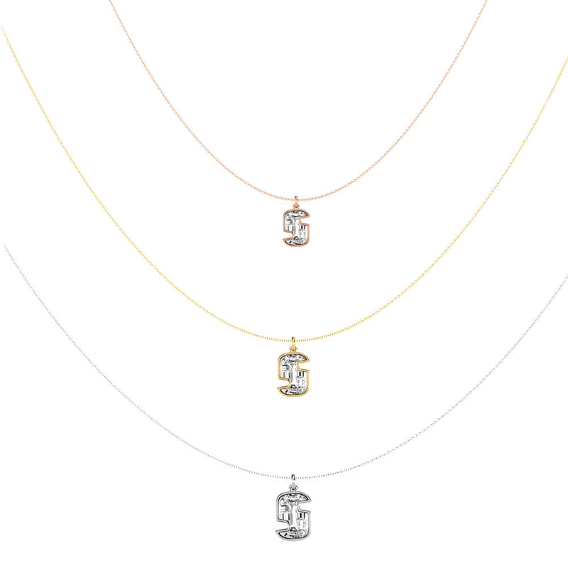 Alphabet 18K Gold, Rosegold or Whitegold Inital S Pendant w. Solitaire Lab-Grown Diamond