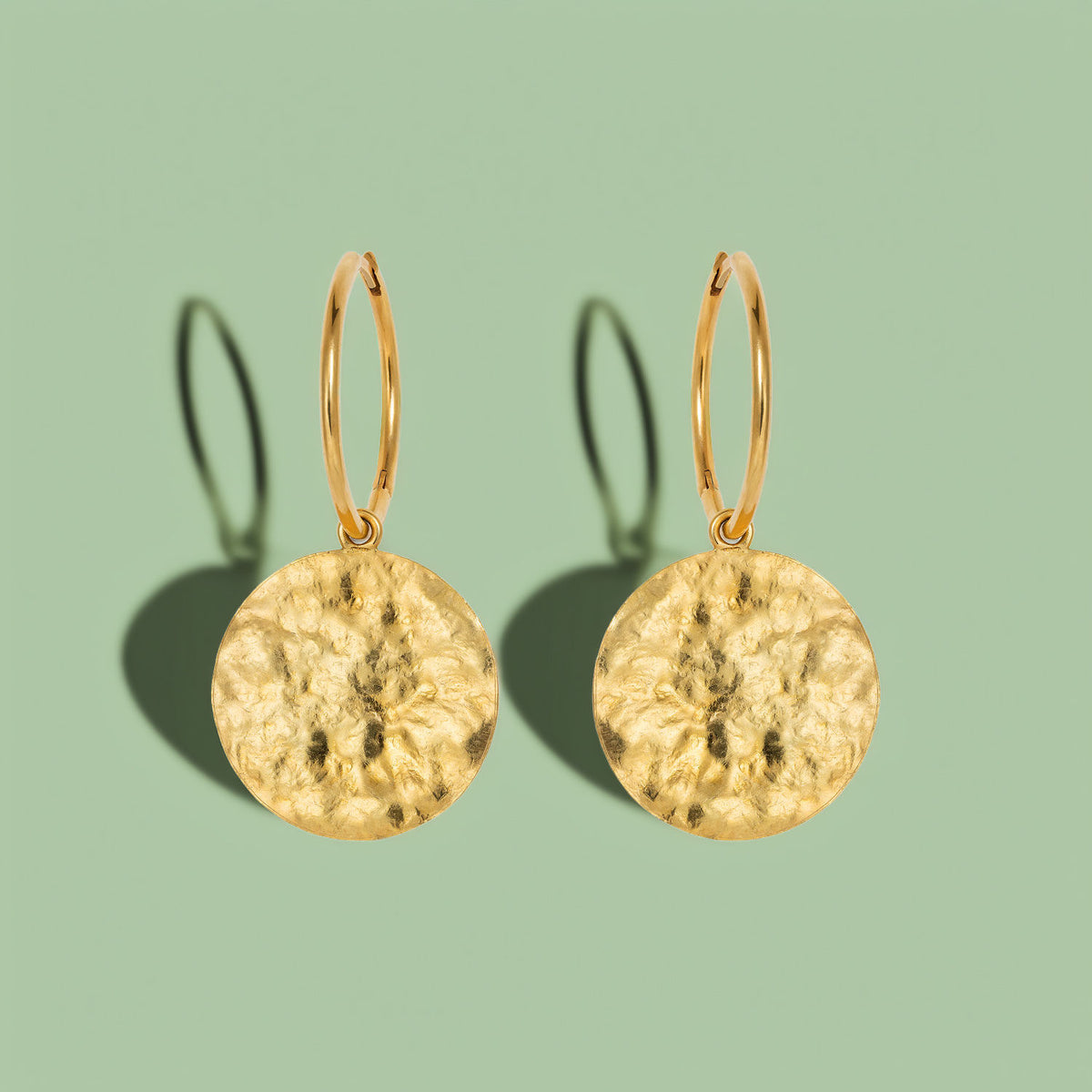 Large Sun Disc Hoop 18K Gold Earrings