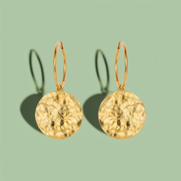 Large Sun Disc Hoop 18K Gold Earrings