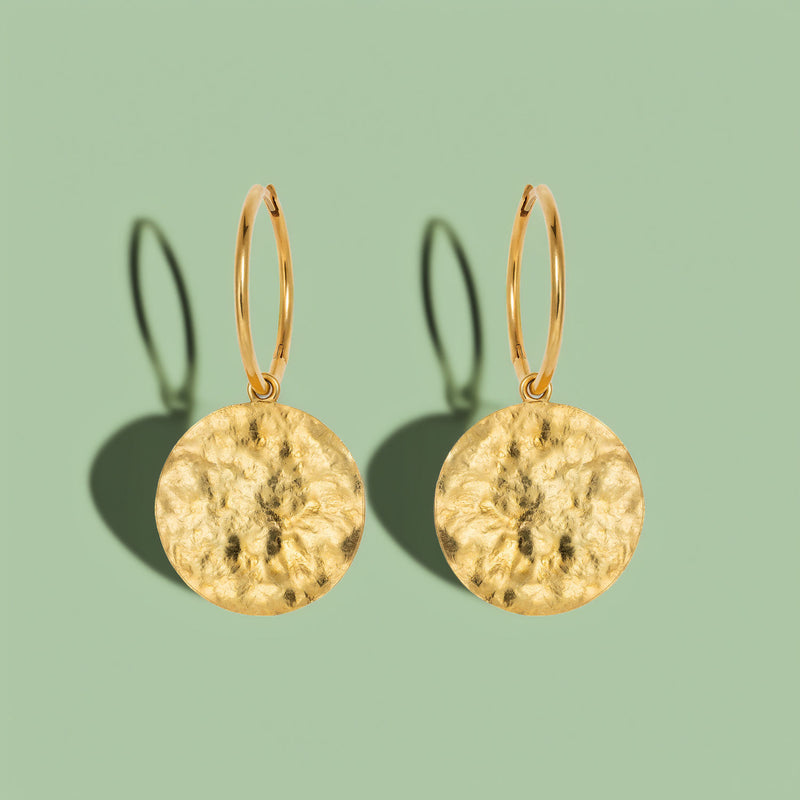 Large Sun Disc Hoop 18K Gold Earrings