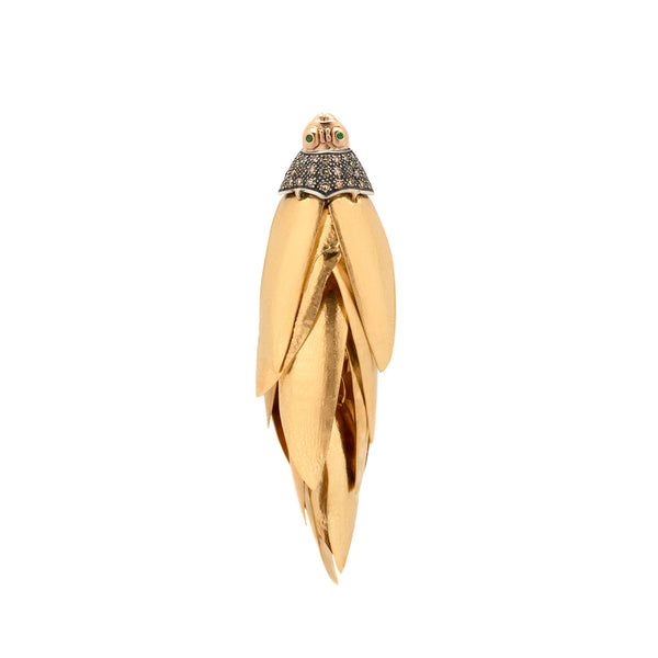 Gold Scarab Bunch 18K Gold & silberner Ohrring m. Diamanten & Tsavorit