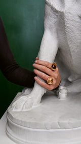 Boho Double Pavé 18K Gold Ring w. Tourmaline, Quartz & Diamonds