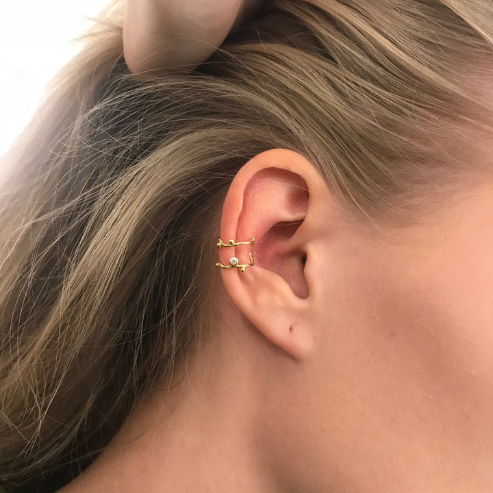 Seafire 18K & 24K Guld & Sølv Ear Cuff m. Diamant
