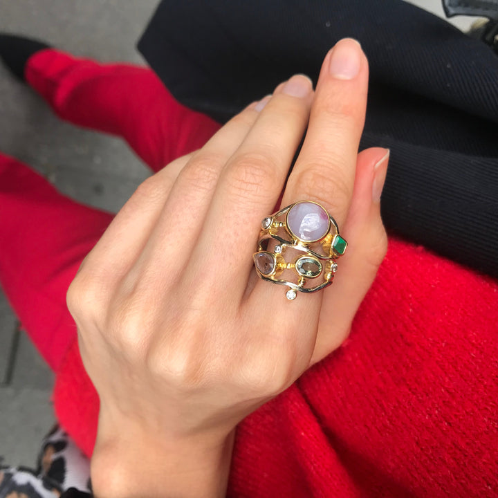 Seafire 18K Gold & Whitegold Ring w. Sapphires & Diamonds