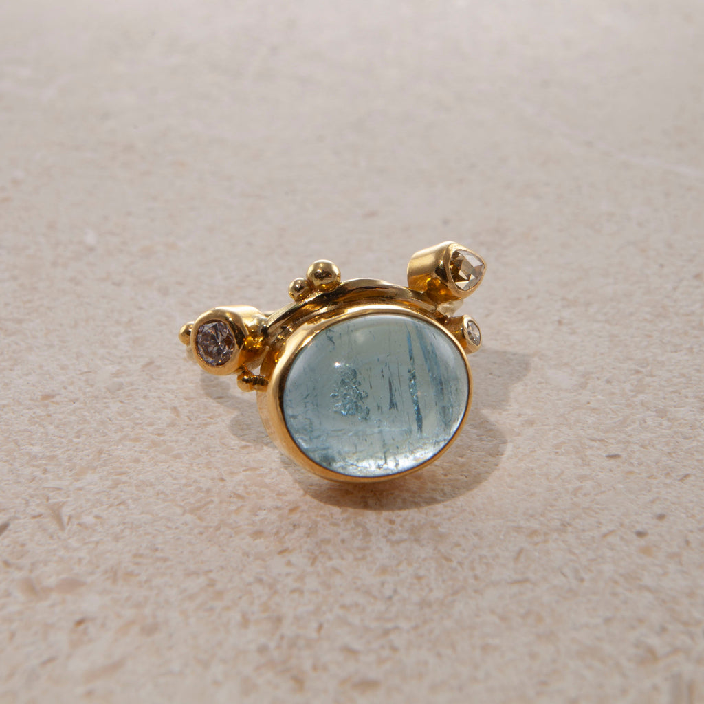 Seafire 18K & 22K Gold Ring w. Aquamarine & Diamonds