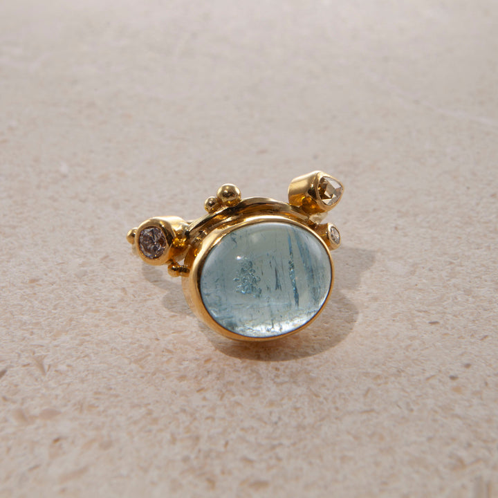 Seafire 18K & 22K Gold Ring w. Aquamarine & Diamonds