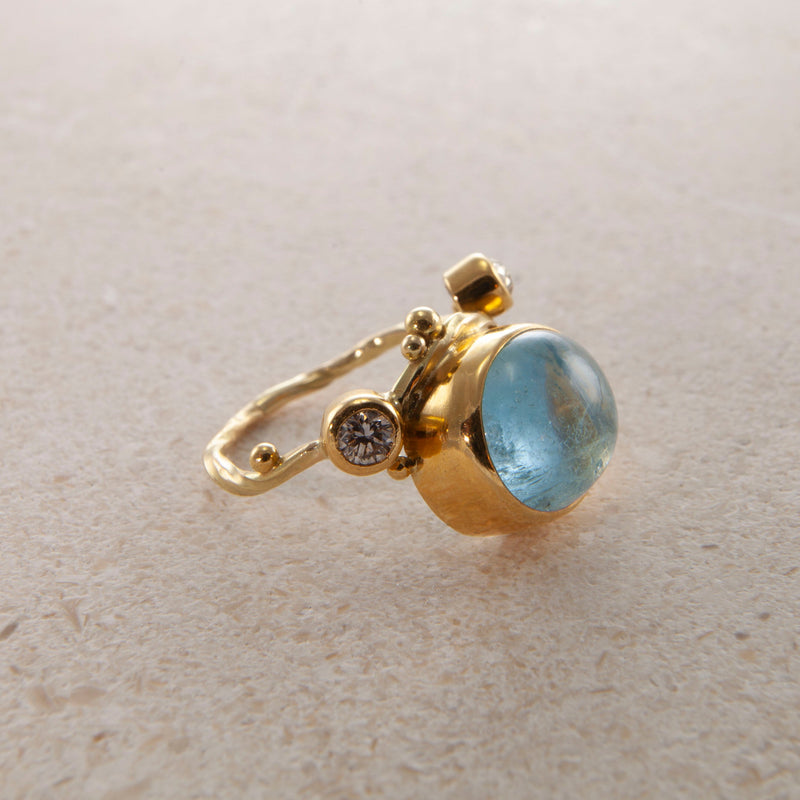 Seafire 18K & 22K Gold Ring w. Aquamarine & Diamonds