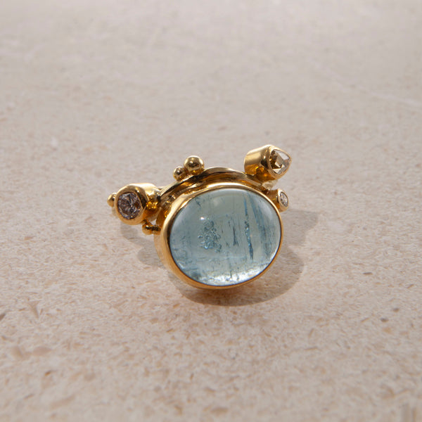 Seafire 18K & 22K Gold Ring w. Aquamarine & Diamonds