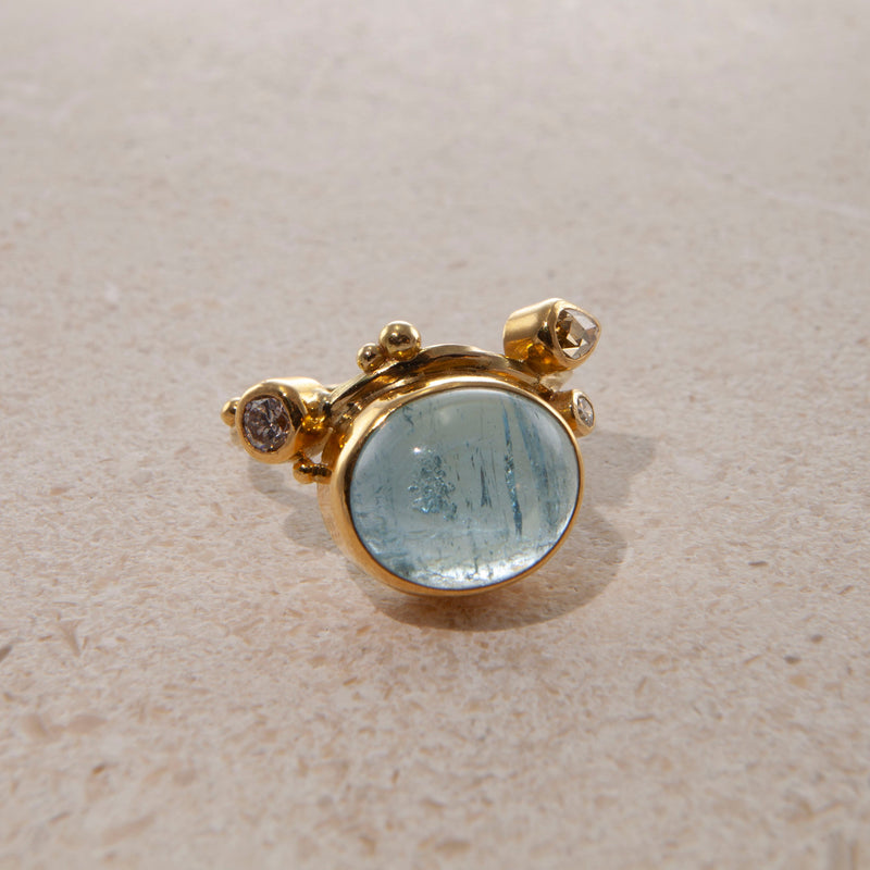 Seafire 18K & 22K Gold Ring w. Aquamarine & Diamonds