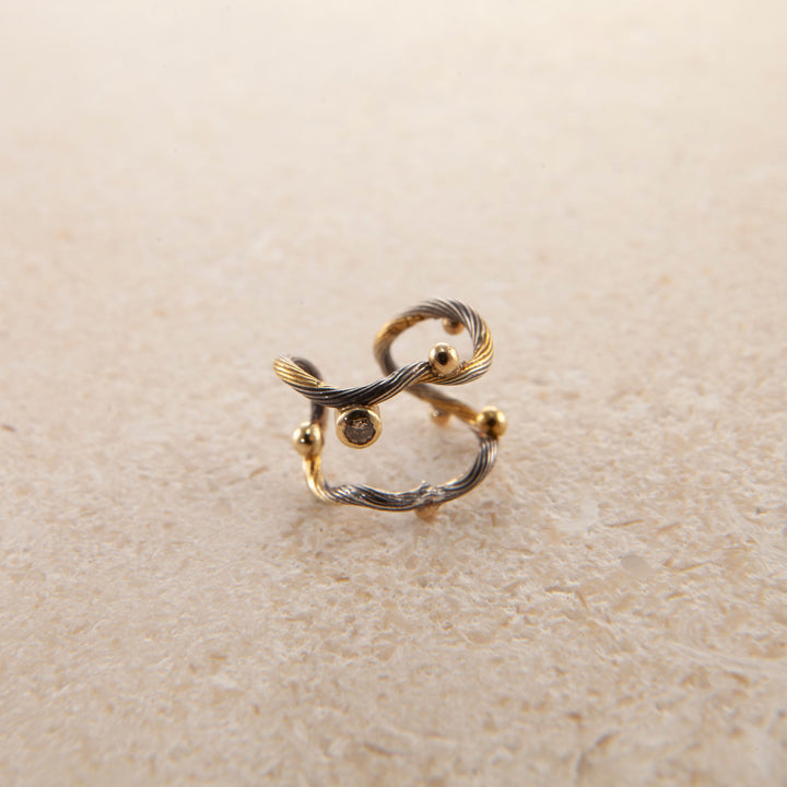 Seafire 18K & 24K Gold & Silver Ear Cuff w. Diamond