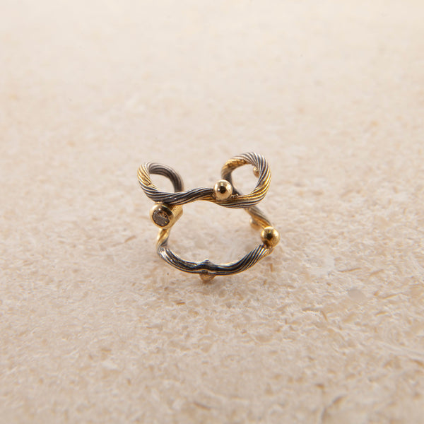 Seafire 18K & 24K Gold & Silver Ear Cuff w. Diamond