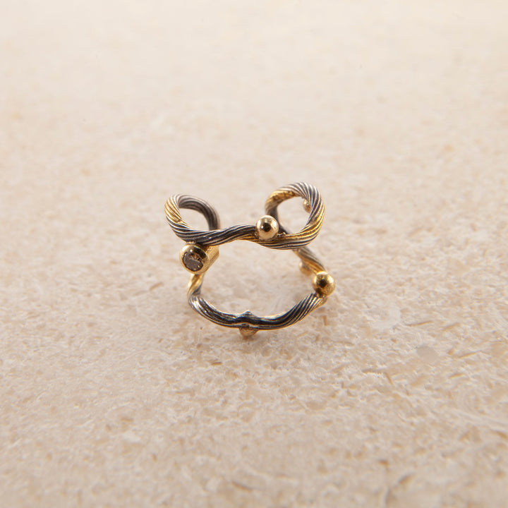 Seafire 18K & 24K Gold & Silver Ear Cuff w. Diamond