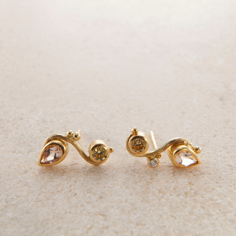 Seafire 18K & 22K Guld Ørering m. Morganit & Diamanter