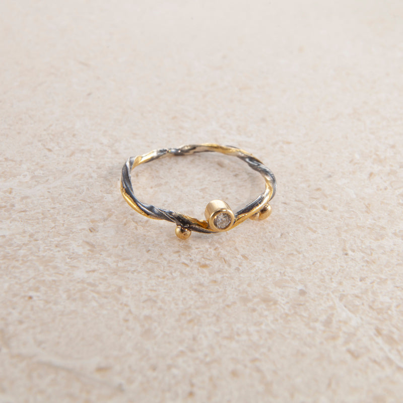 Seafire Gold & Silver Ring w. Diamond, 0.04 ct