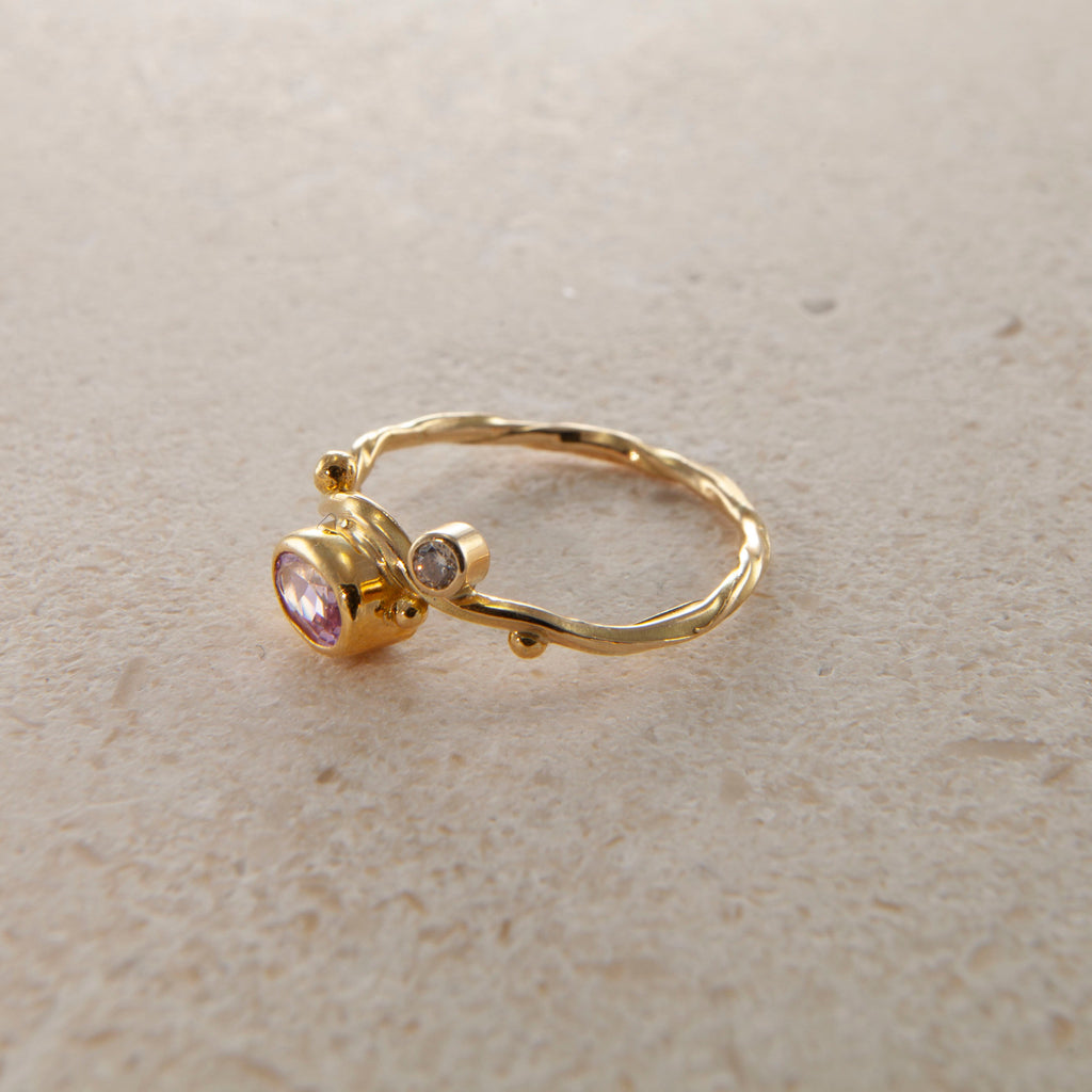 Seafire 18K & 22K Guld Ring m. Lyserød Safir & Diamant