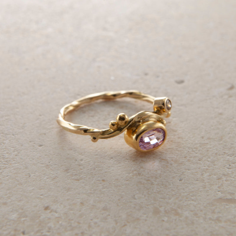 Seafire 18K & 22K Guld Ring m. Lyserød Safir & Diamant