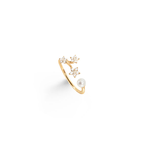 Shooting Stars 18K Gold Ring w. Diamonds & Pearl