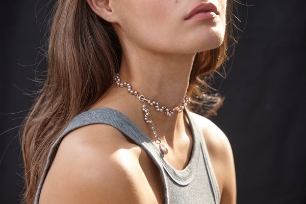 Multi Function Silver Necklace w. Pearls