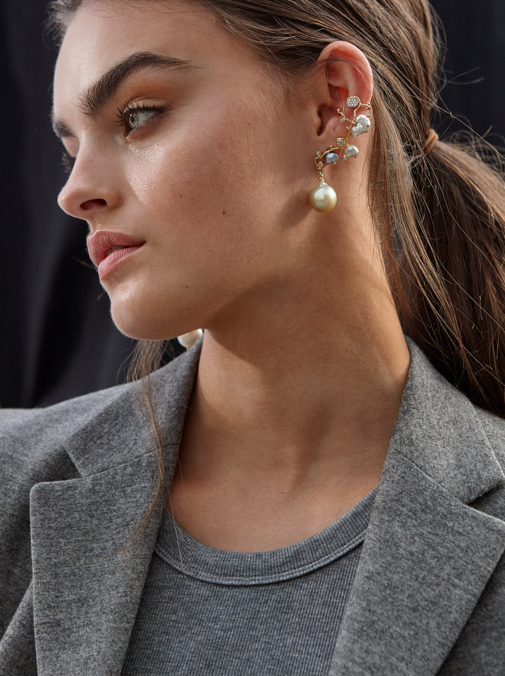 Filuka 18K Guld Ørering m. Diamanter & Perler