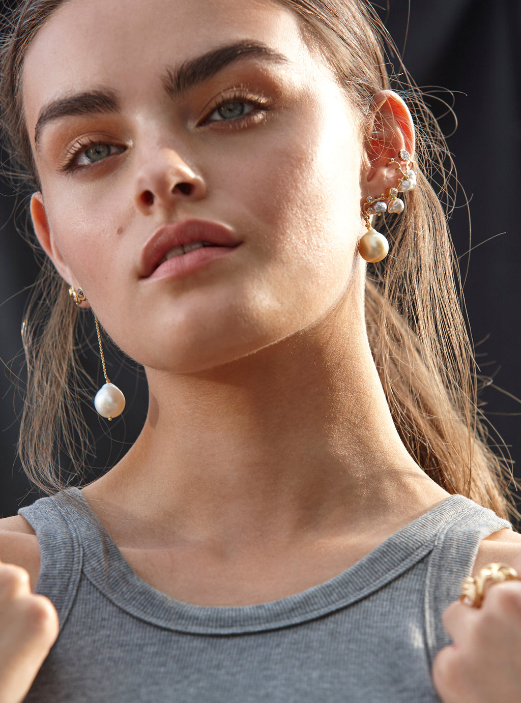 Filuka 18K Guld Ørering m. Diamanter & Perler