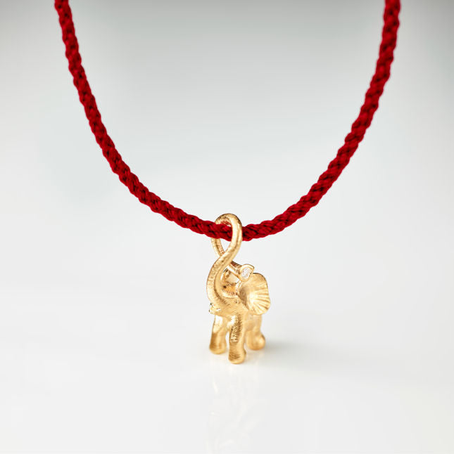 Elephant Mini 18K Gold Red String Bracelet w. Diamond