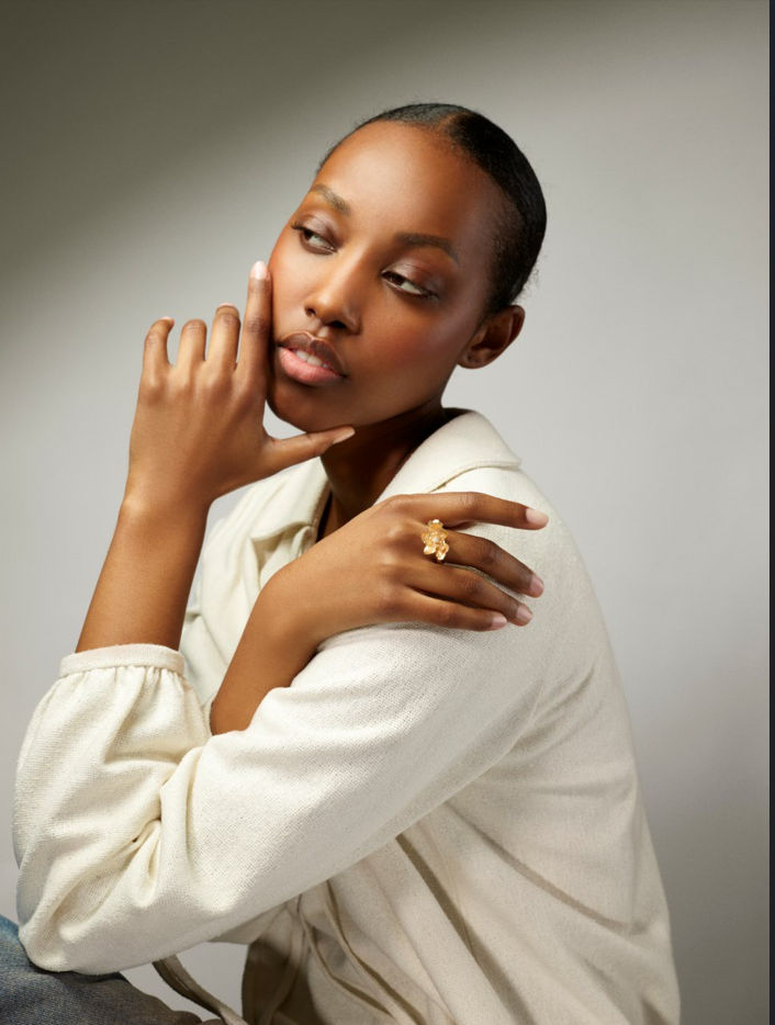 Wild Rose Small 18K Gold Ring w. Diamonds