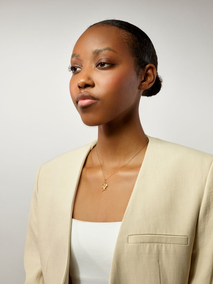 Young Fish 18K Gold Pendant w. Rutile Quartz