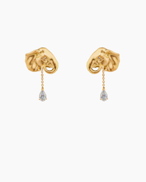 Lucky Elephant 18K Gold Earrings w. Lab-Grown Diamonds