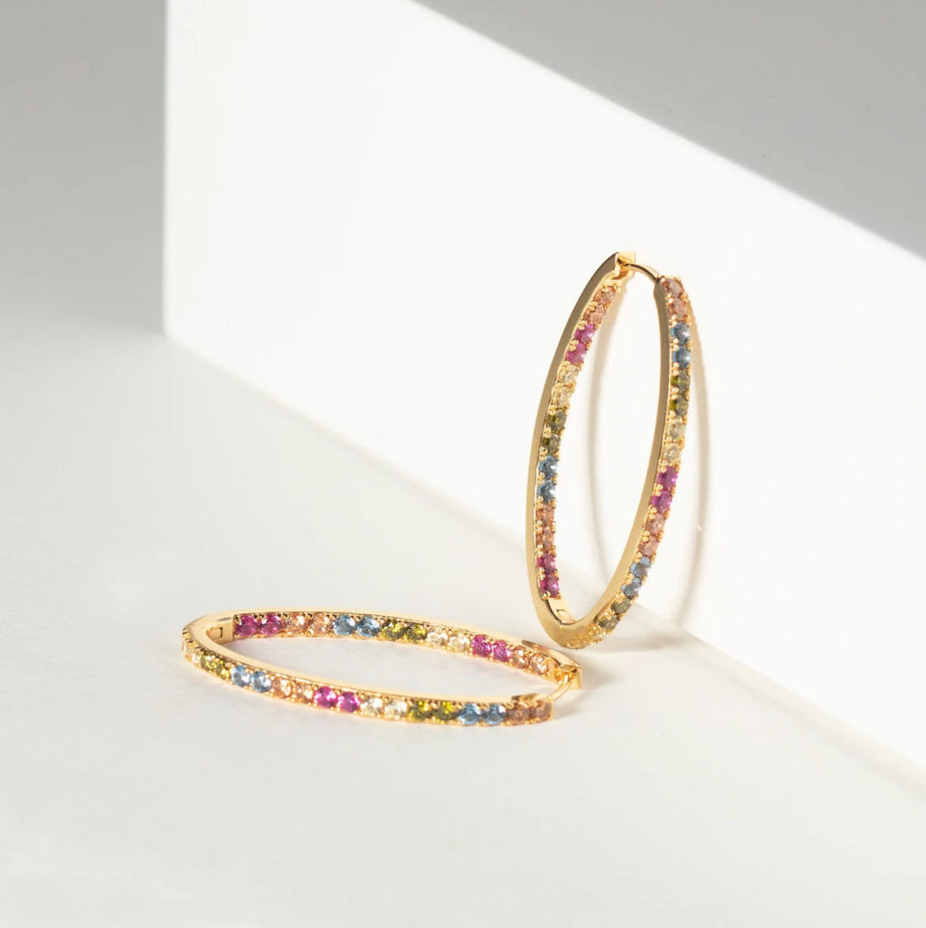 Ellisse Medio 18K Gold Plated Hoops w. Colored Zirconias