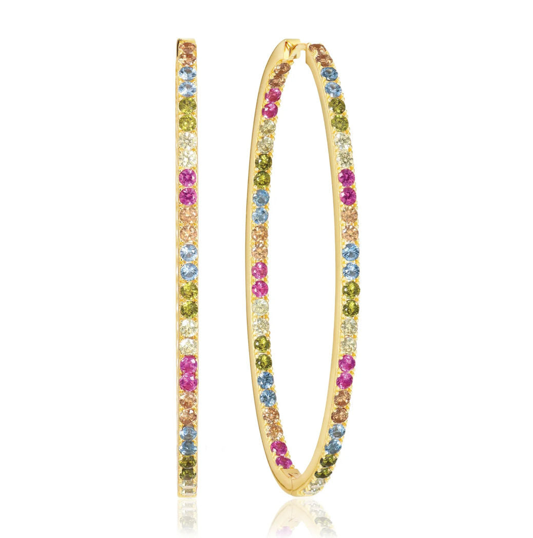 Ellisse Grande 18K Forgyldte Hoops m. Farvede Zirkoner