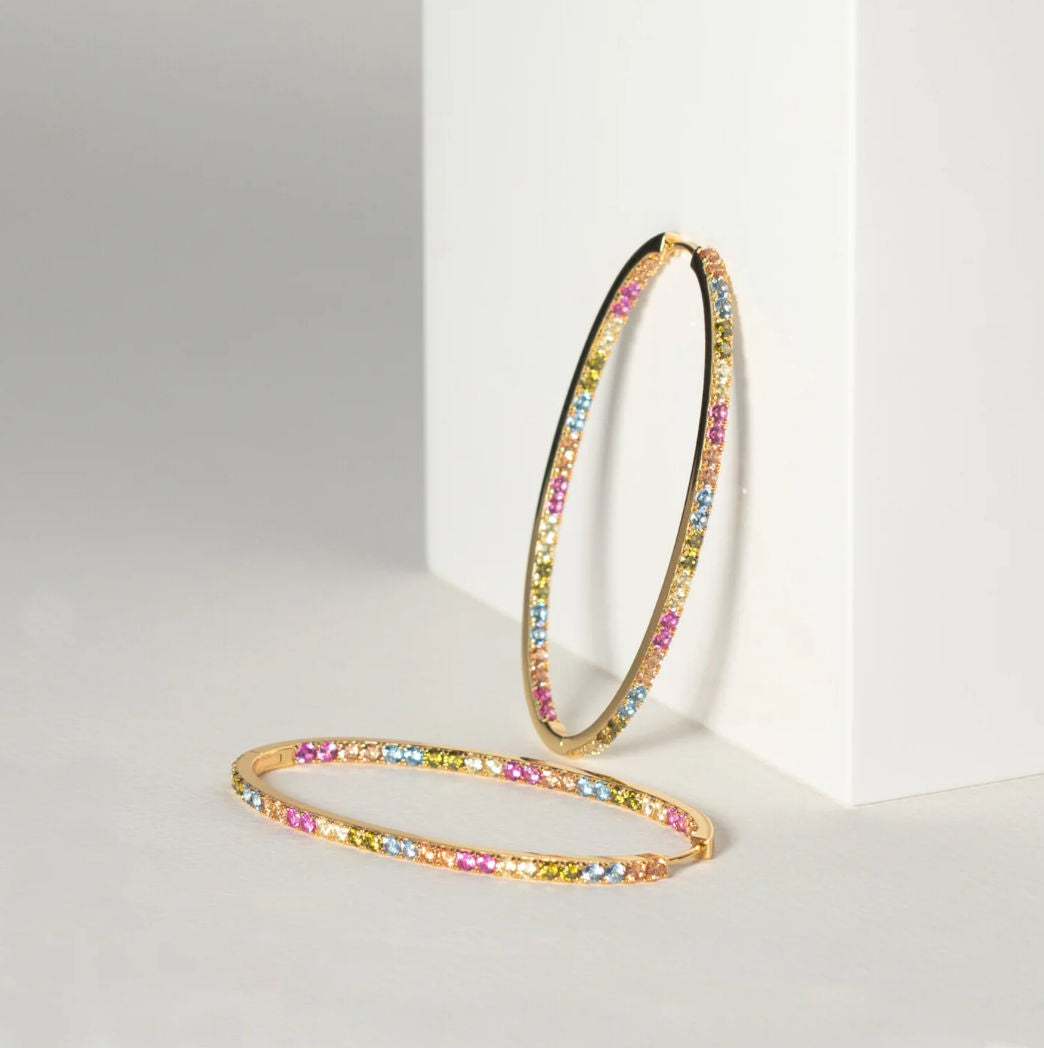 Ellisse Grande 18K Forgyldte Hoops m. Farvede Zirkoner