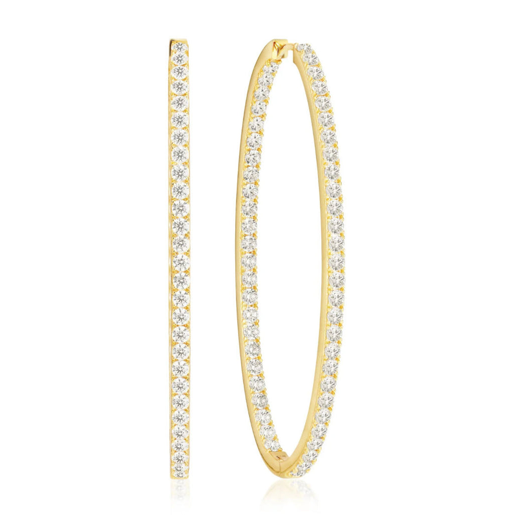 Ellisse Grande 18K Gold Plated Hoops w. Zirconias