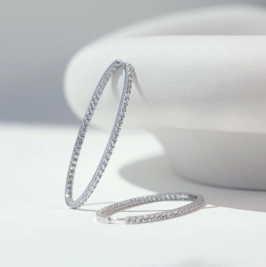 Ellisse Grande Silver Hoops w. Zirconias