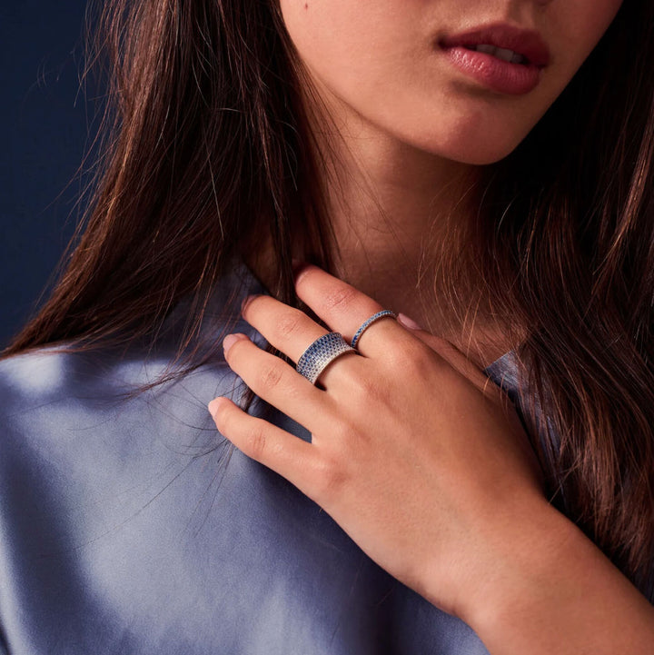 Felline Concavo Silver Ring w. Blue Zirconias