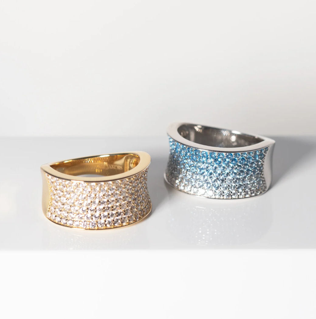 Felline Concavo 18K Gold Plated Ring w. Zirconias