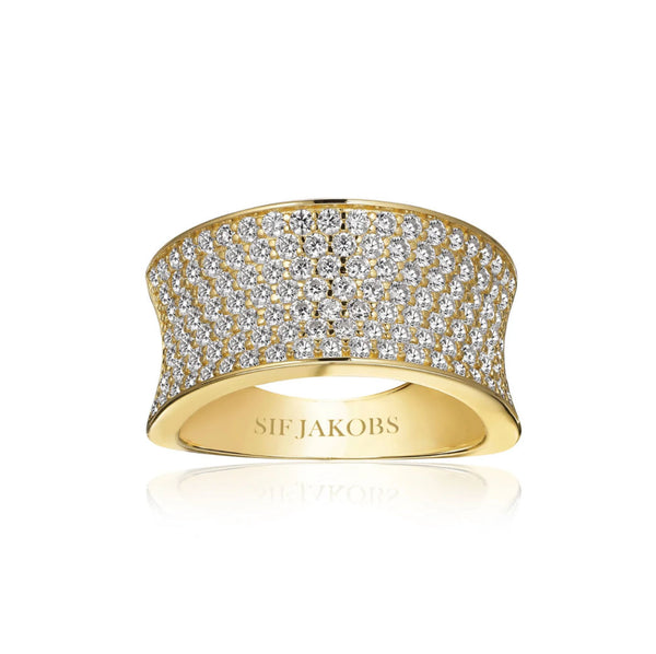Felline Concavo 18K Gold Plated Ring w. Zirconias
