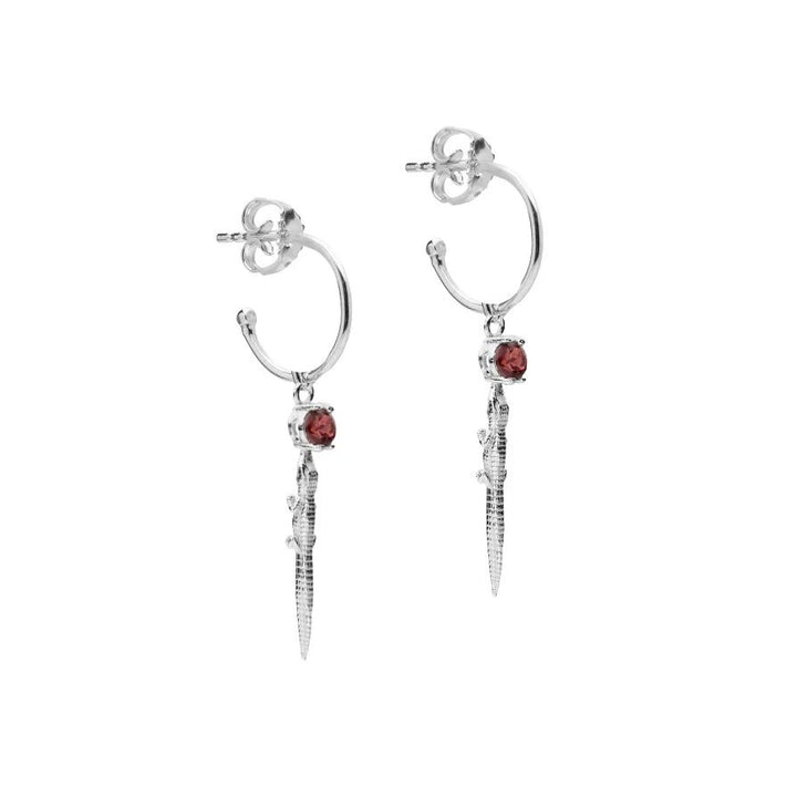 Alligator Silver Hoops w. Upcycled Garnets