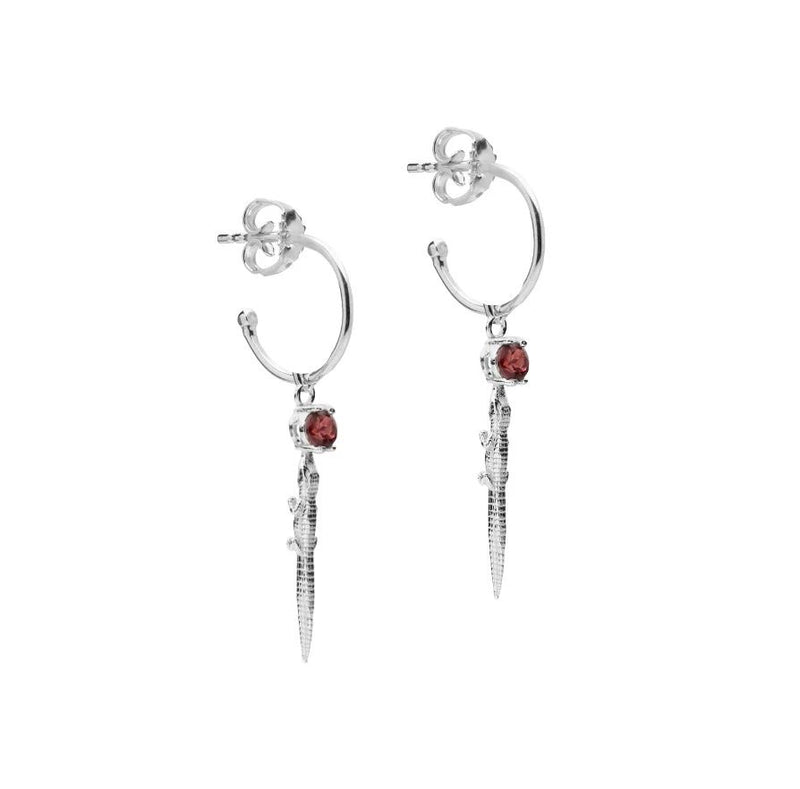 Alligator Silver Hoops w. Upcycled Garnets