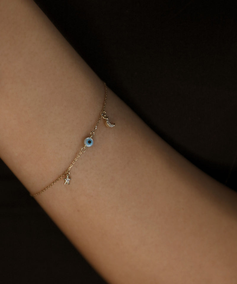 Star Böses Auge Half Moon Armband aus 18K Gold mit Diamant