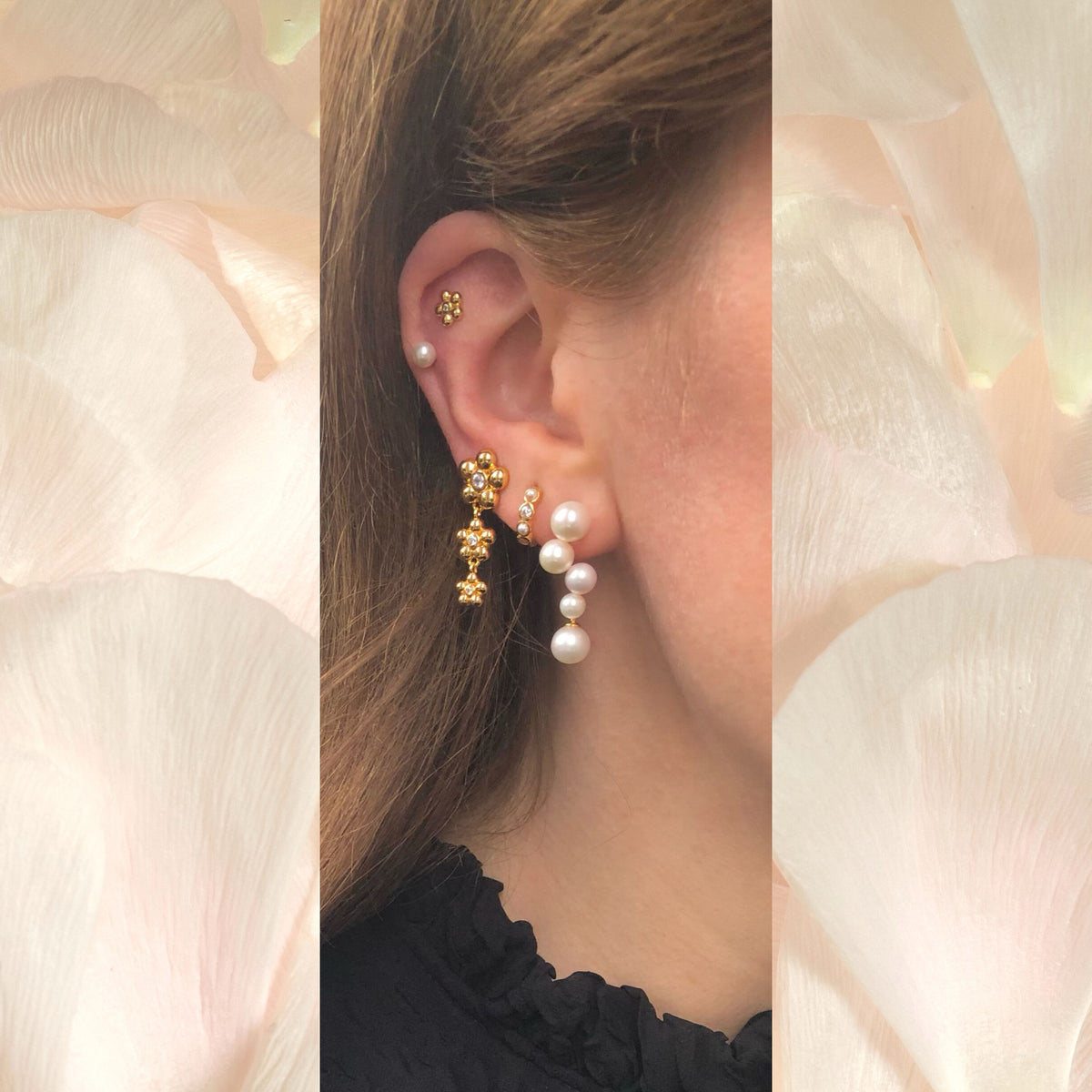 Paloma Right 18K Gold Plated Stud w. Pearls