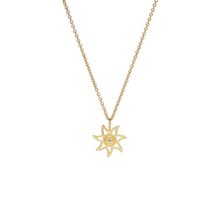 Sun Small 18K Gold Pendant w. 0.019ct Diamond