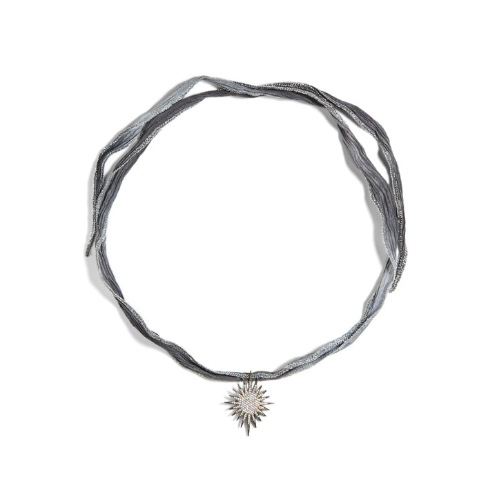 Supernova Grey Ribbon Silver Necklace w. Zirconia