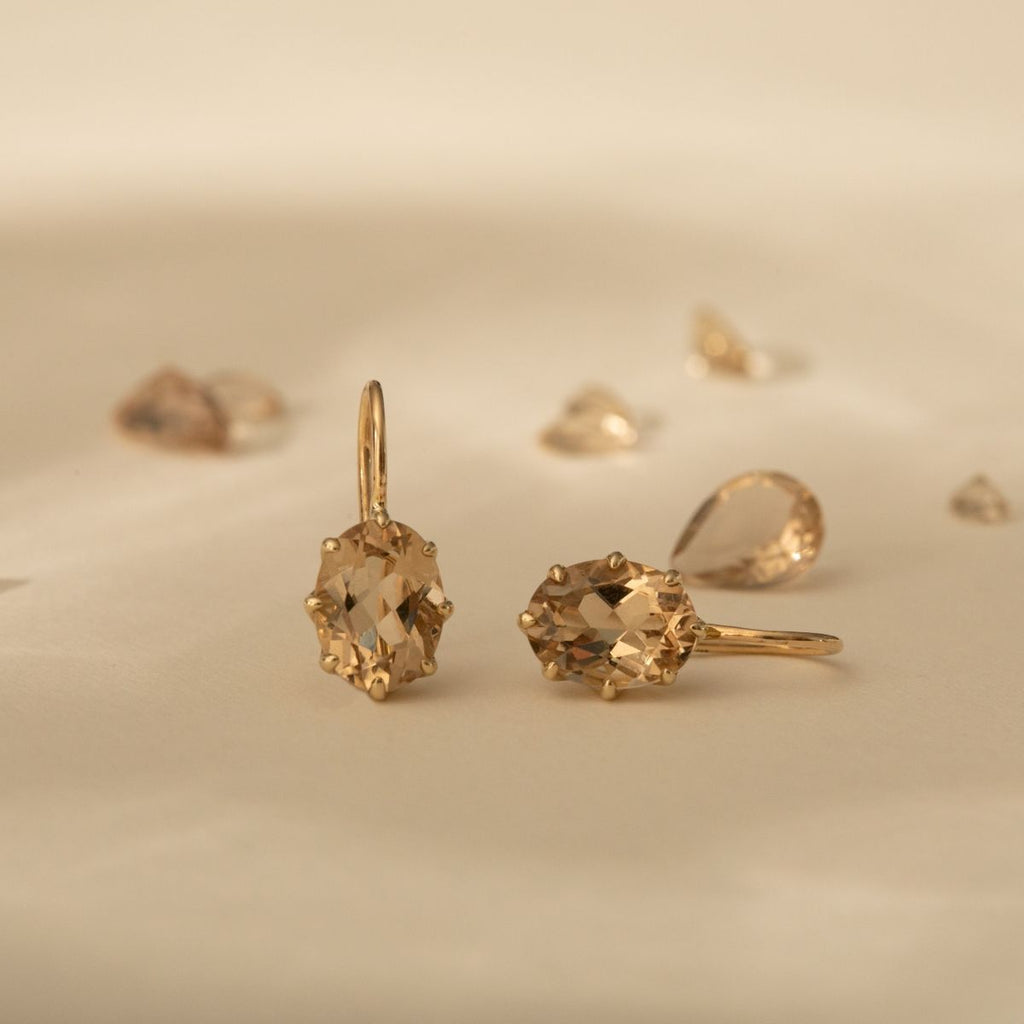Stella 10K Gold Earrings w. Champagne Quartz